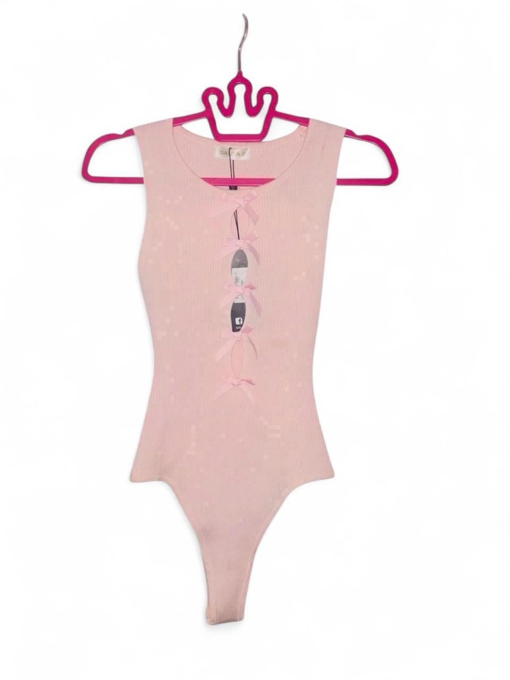 Galita Pink Bow Ribbed Bodysuit In Size Small